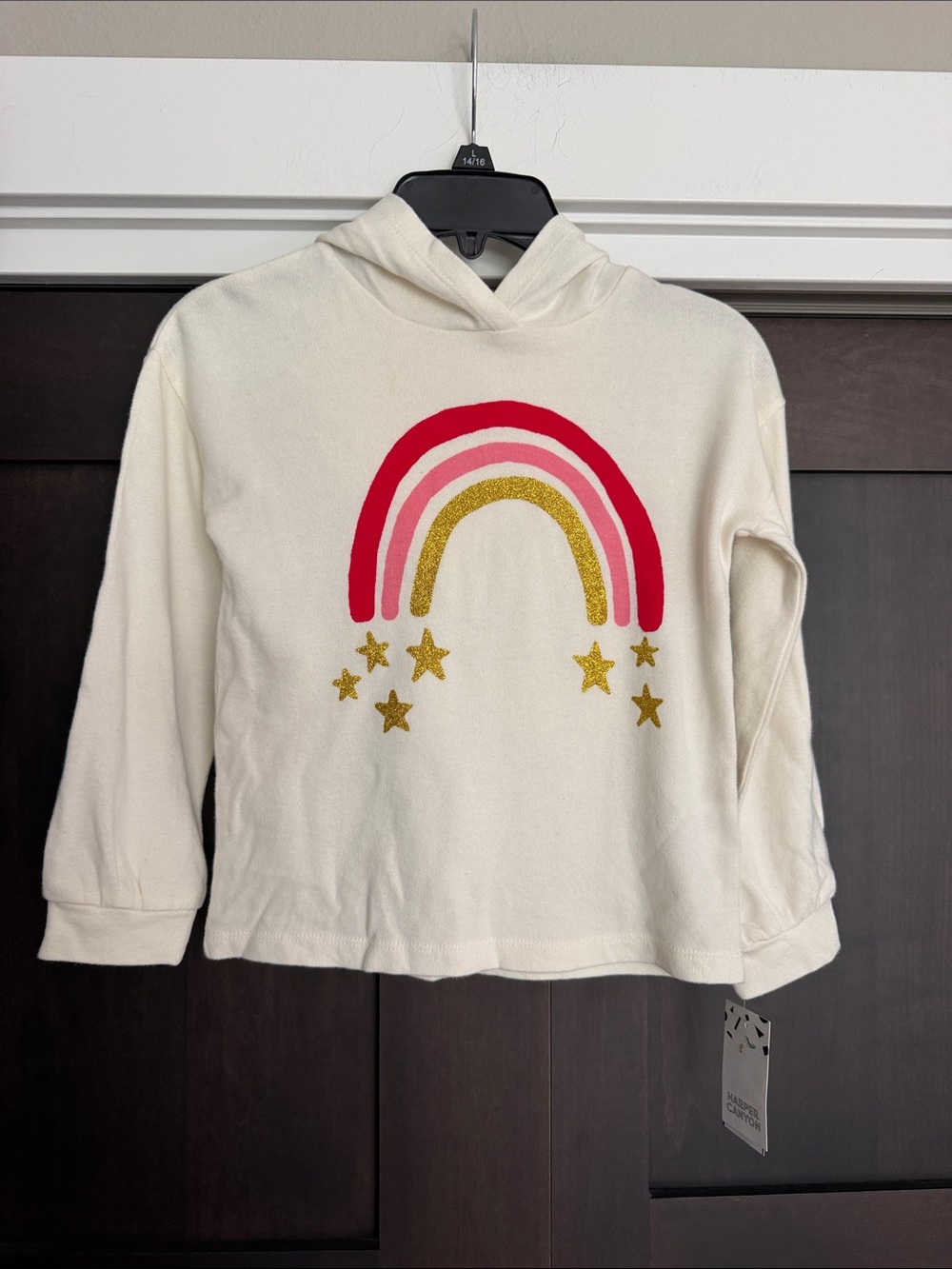 Nordstrom Harper Canyon Cream Hoodie with Red, Pink & Gold Rainbow size 4
